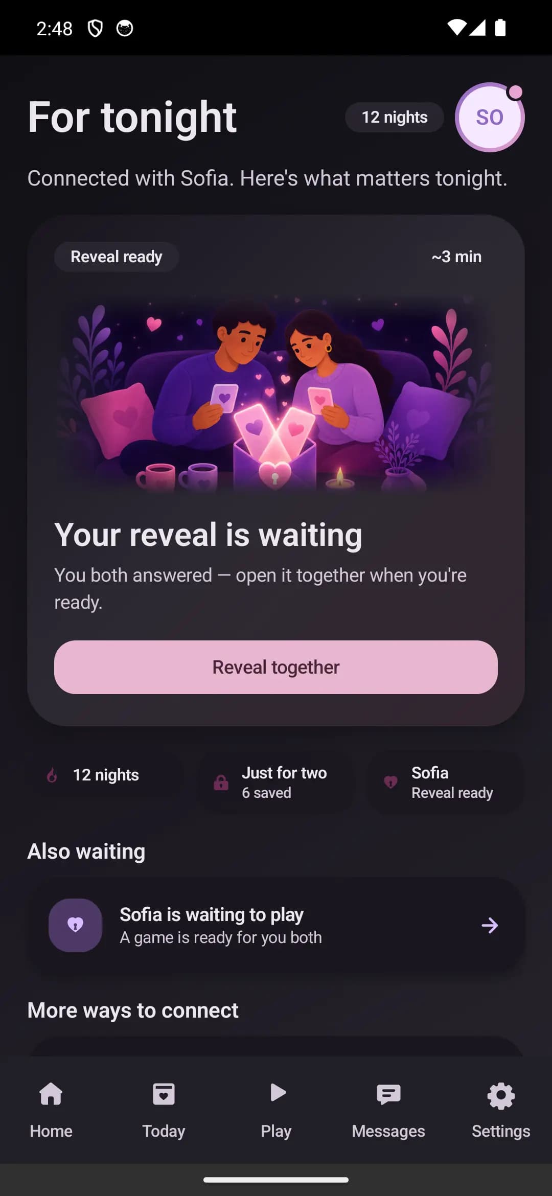 Closer Couples reveal ready in dark mode