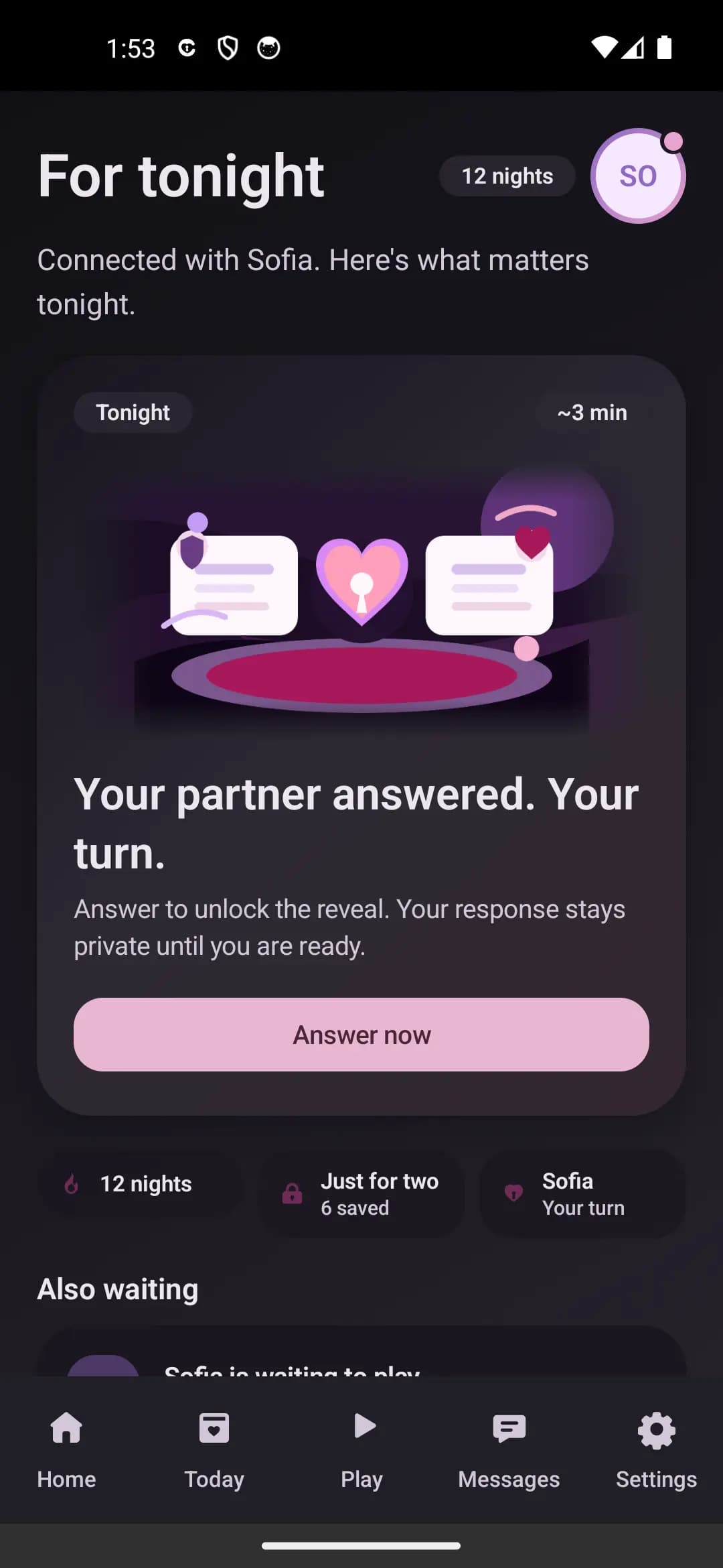 Closer Couples daily question waiting for your answer