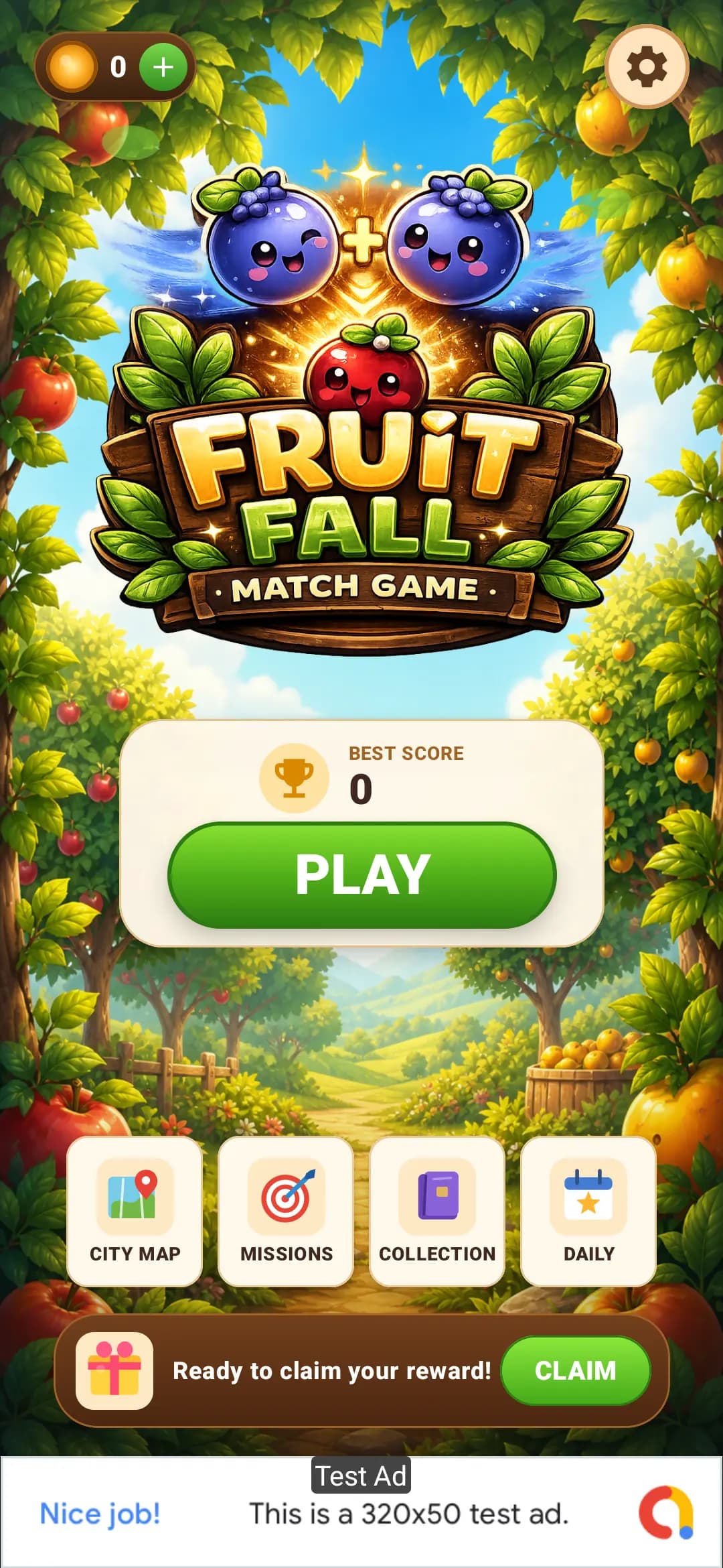 Fruit Fall main menu screen